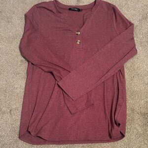 Maroon Long Sleeve Top with Button Detail